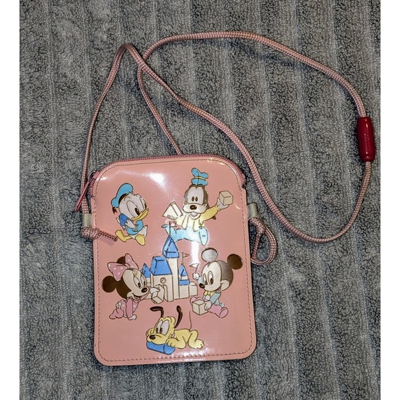 Disney Baby Mickey Minnie Donald Goofy Pluto Pink Mini Lanyard Ticket Holder - Picture 1 of 8